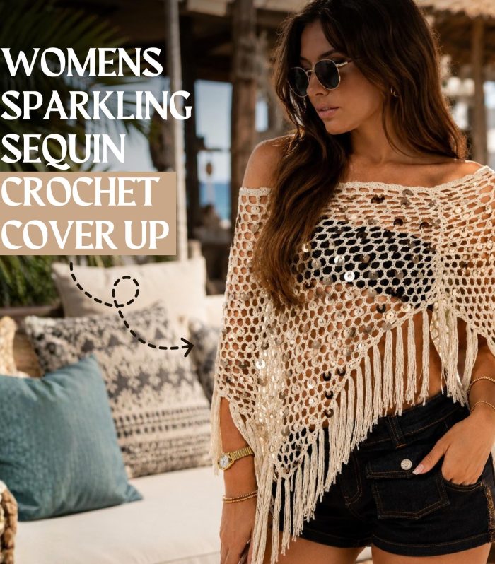 Sequin Fringe Poncho Cover Up Women Crochet Boho Beach Off Shoulder One Size