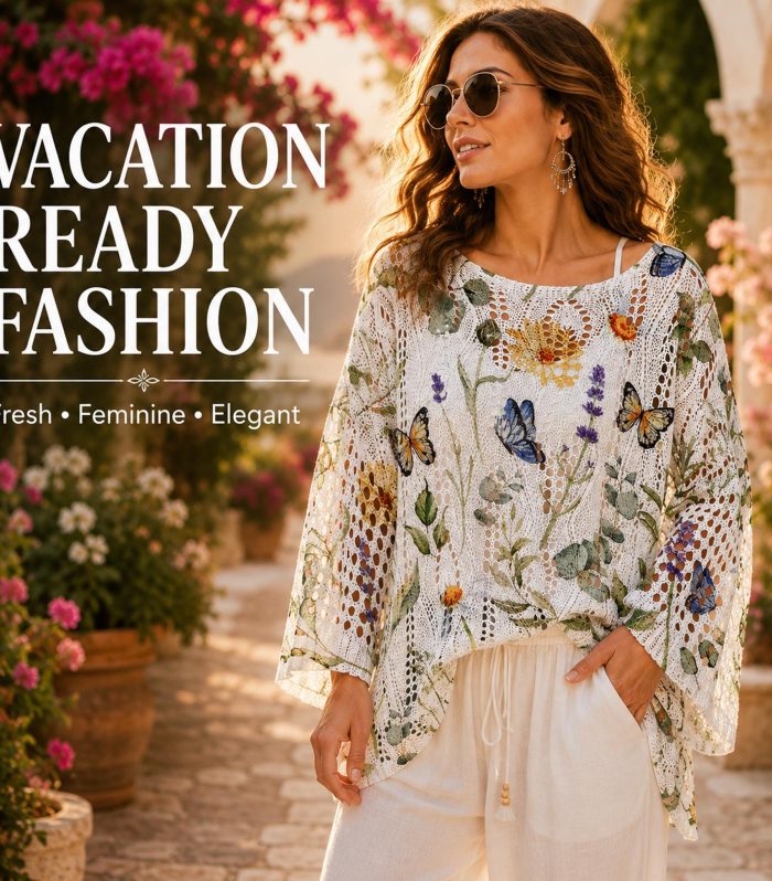 Butterfly Garden Crochet Top Women Boho Oversized Bell Sleeve Off Shoulder Beach Vacation Ivory White