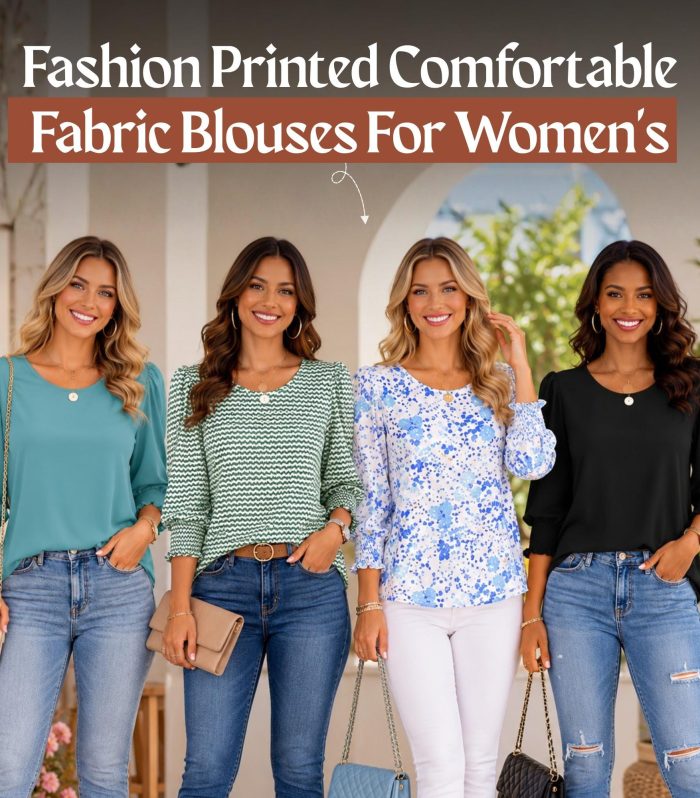 Blue Floral 3/4 Sleeve Blouse Women Round Neck Casual Top Soft Lightweight S M L XL XXL XXXL 27.6in
