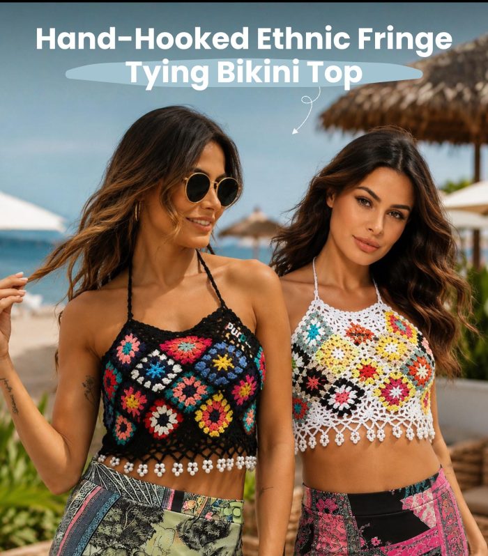 Crochet Granny Square Bikini Top, Boho Fringe Halter Top, Festival Crochet Crop Top, Beach Cover Up, Summer Tank, Vacation Outfit