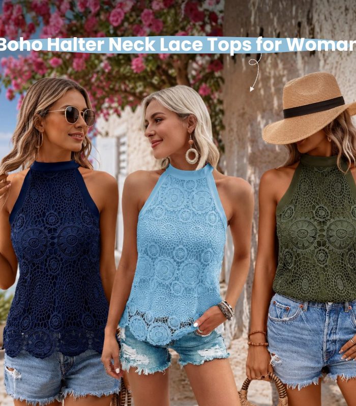 Halter Neck Crochet Lace Top Women Floral Hollow Out Sleeveless Boho Scalloped Hem Summer Vacation Resort