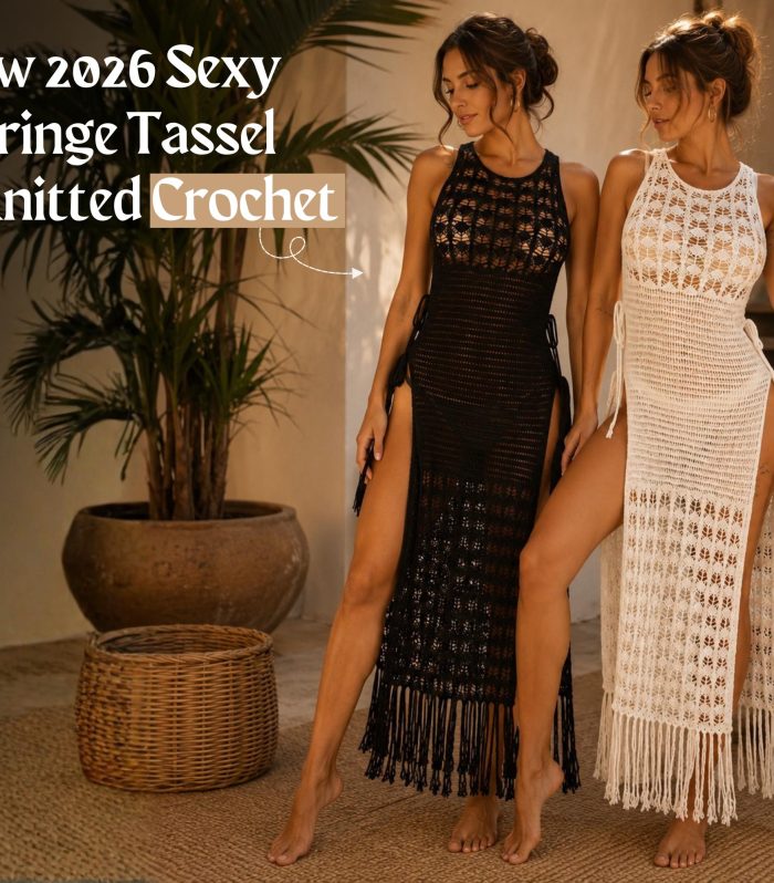Crochet Beach Cover Up Dress, Fringe Tassel Swim Cover Up, Boho Maxi Beach Dress, Hollow Knit Bikini Cover Up Women