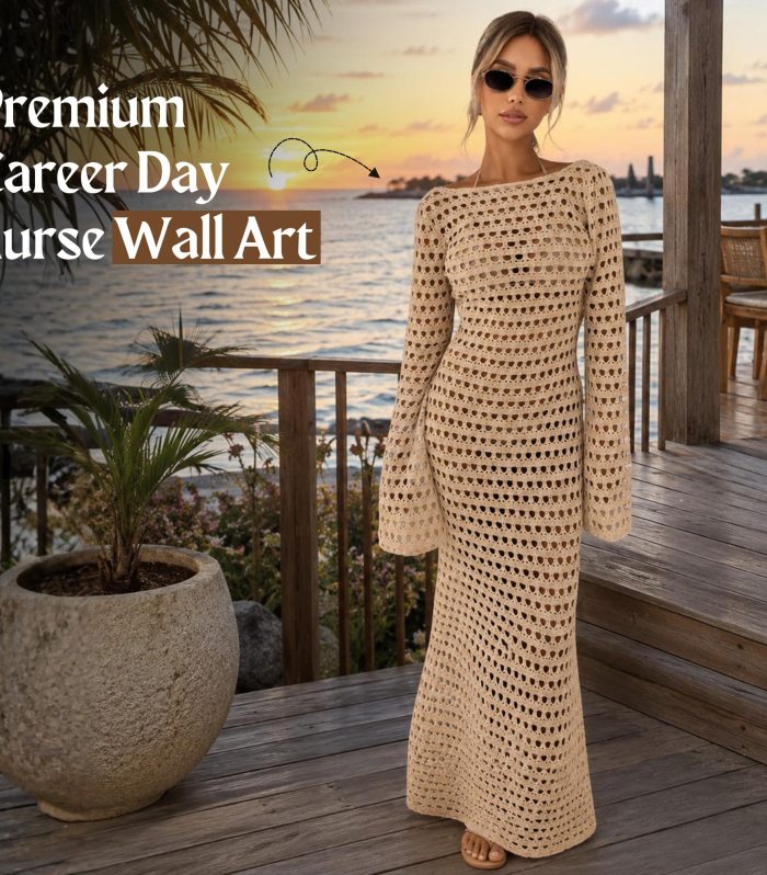 Crochet Beach Maxi Dress, Bell Sleeve Cover Up, Open Knit Beach Dress, Boho Vacation Dress, Mesh Swim Cover Up Women