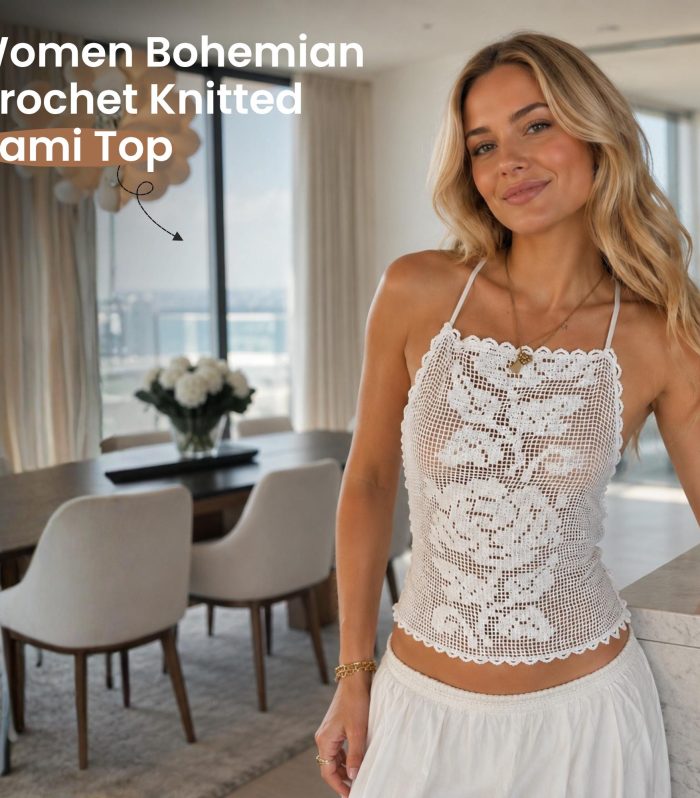 Boho Crochet Cami Top Women, Floral Crochet Halter Top, Open Back Summer Tank, Beach Vacation Top, Knit Festival Crop Top