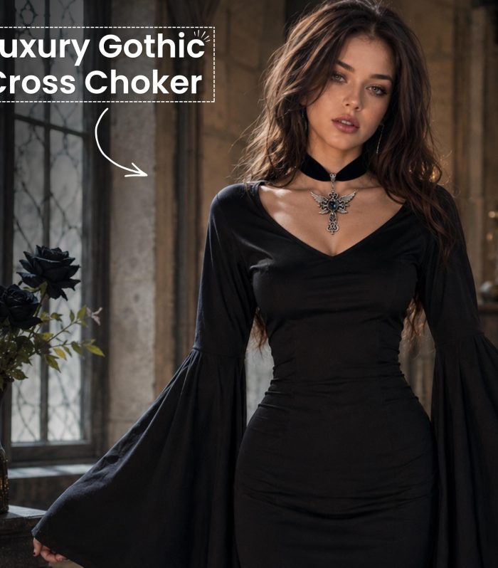 Gothic Cross Choker Necklace, Black Velvet Cross Necklace, Evil Eye Wings Pendant, Gothic Jewelry for Women, Halloween Party Gift