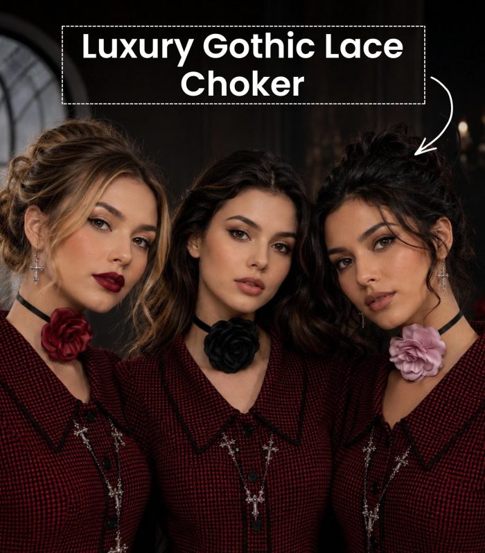 Rose Flower Velvet Choker Necklace, Gothic Floral Choker, Black Lace Choker, Victorian Gothic Jewelry, Party Necklace for Women